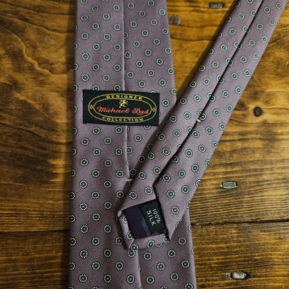 Michael Reed Collection 100% Silk Men's Tie Purple Floral Geometric Pattern 56" - Picture 2 of 5